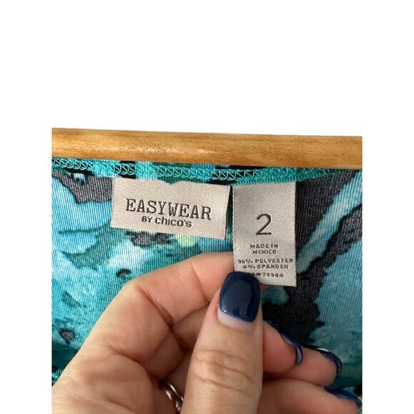 EasyWear by Chico's Blue & Green Patterned Sleeveless Shift Swing Dress Large 12 - Picture 4 of 5